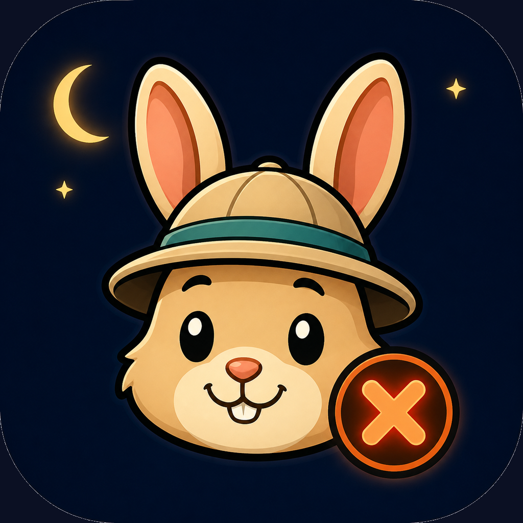 Simplified bunny explorer head with a pith helmet and orange X marker